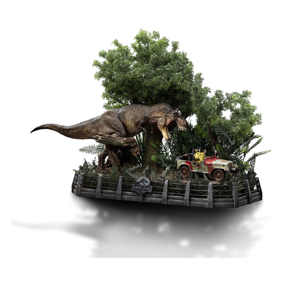 Figura Parque Jurásico Estatua 1/20 Demi Art Scale T-Rex Chase 30 cm  