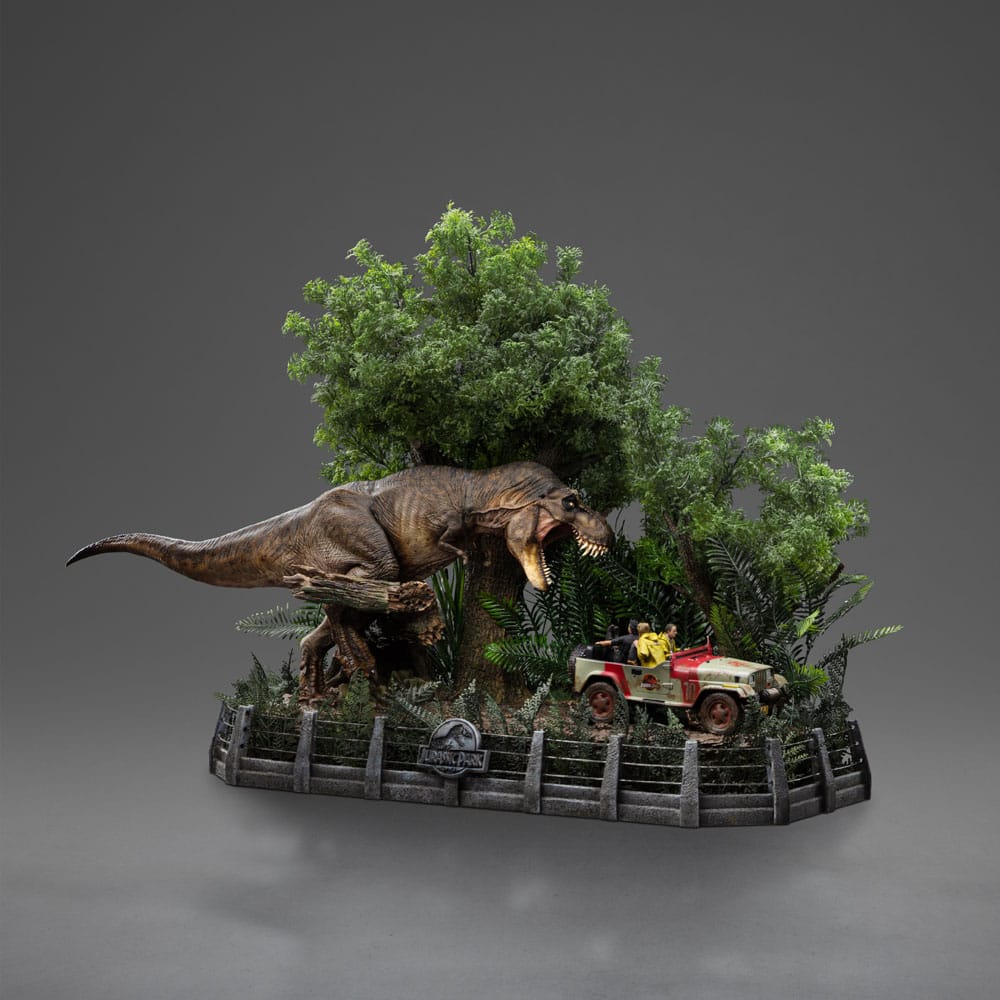 Figura Parque Jurásico Estatua 1/20 Demi Art Scale T-Rex Chase 30 cm  